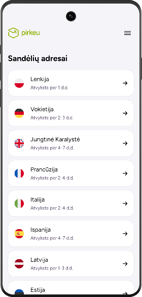 Užsienio sandėlių adresai