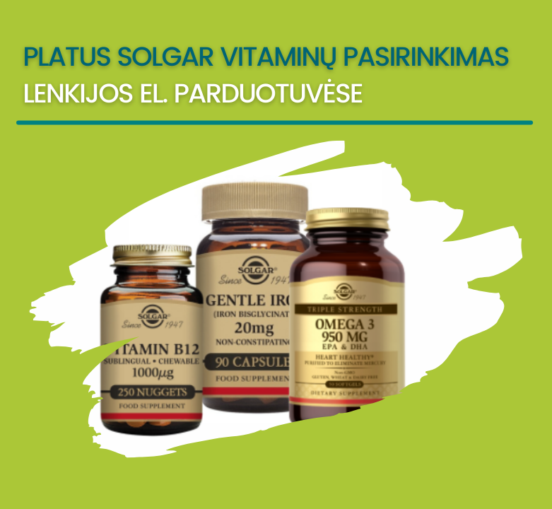 Solgar B, D grupės, geležies ir Omega-3 VITAMINAI pigiau